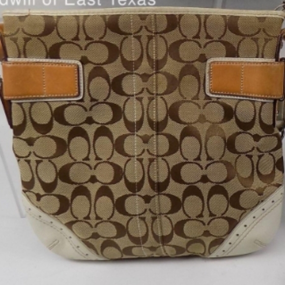 Coach Signature Buckle Hobo Shoulder Bag VintageTan White Leather Trim H05k-1487 - Picture 3 of 6